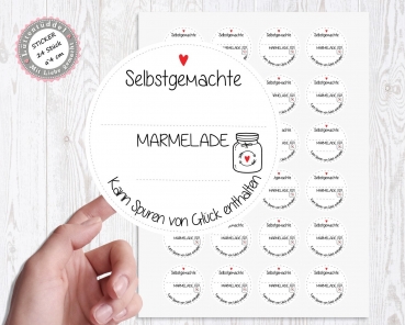 24 zuckersüßer Sticker Aufkleber 4cm zum selbstbeschriften Marmelade kann Spuren von Glück enthalten von Lüttentüddel® -